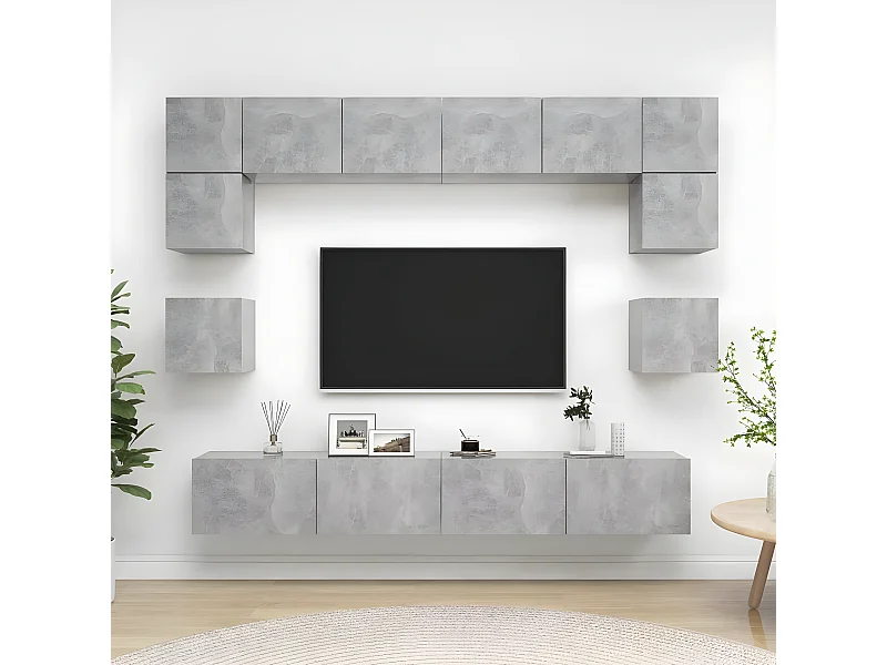 Conjunto mueble TV 8 piezas Aglomerado gris hormigón