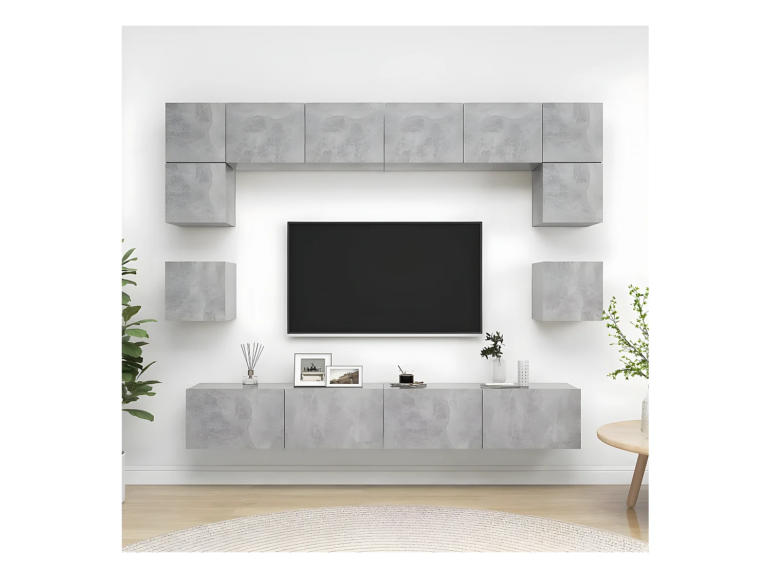 Ensemble de meuble TV 8 pcs Gris béton Aggloméré