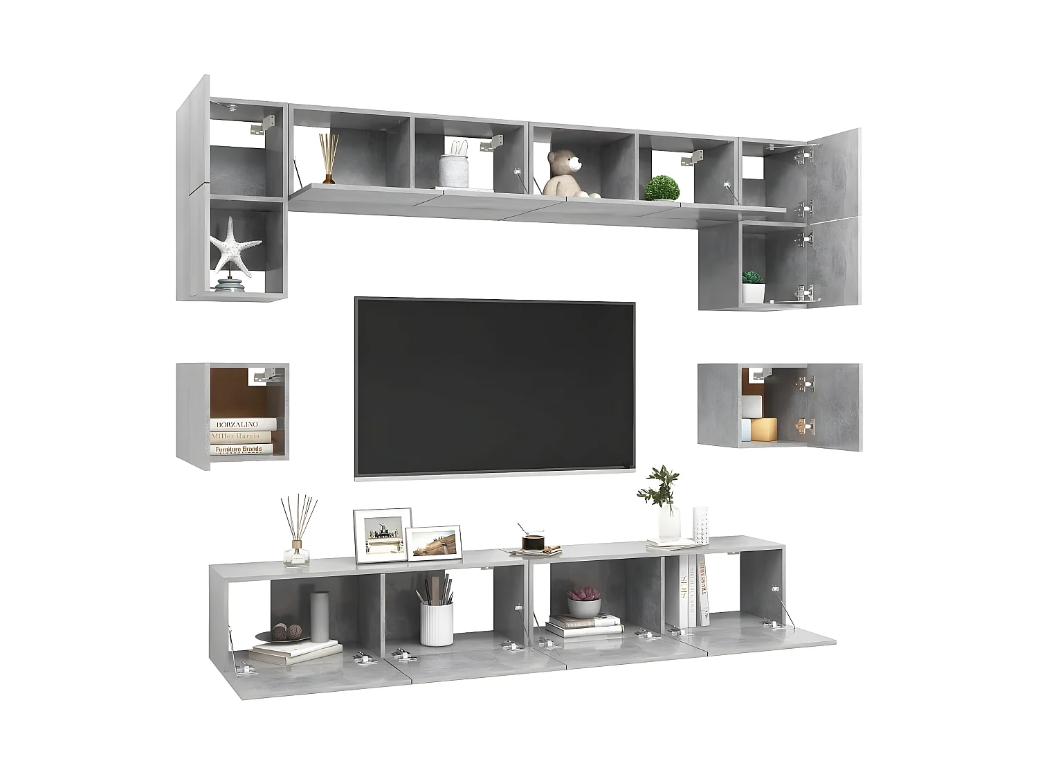 Ensemble de meuble TV 8 pcs Gris béton Aggloméré