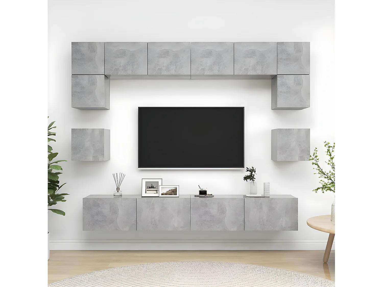 Ensemble de meuble TV 8 pcs Gris béton Aggloméré