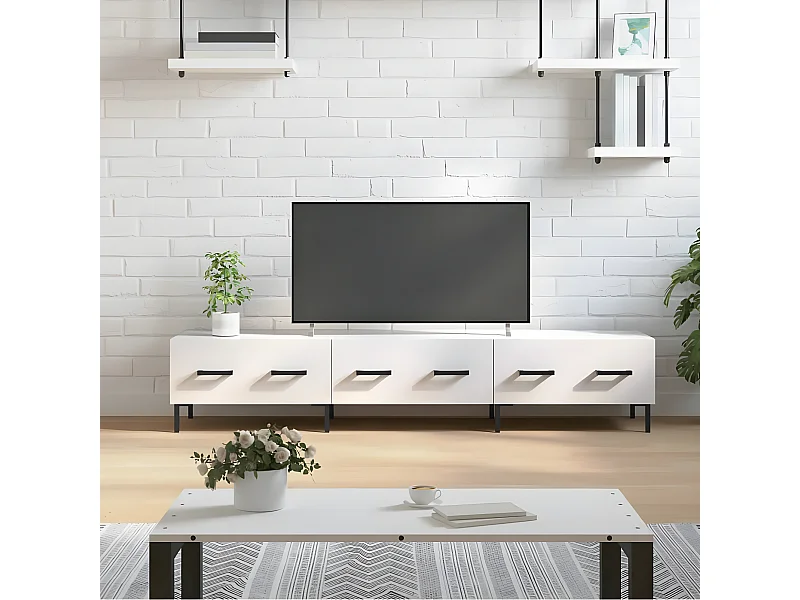 Meuble TV blanc brillant 150x36x30 cm bois d'ingénierie