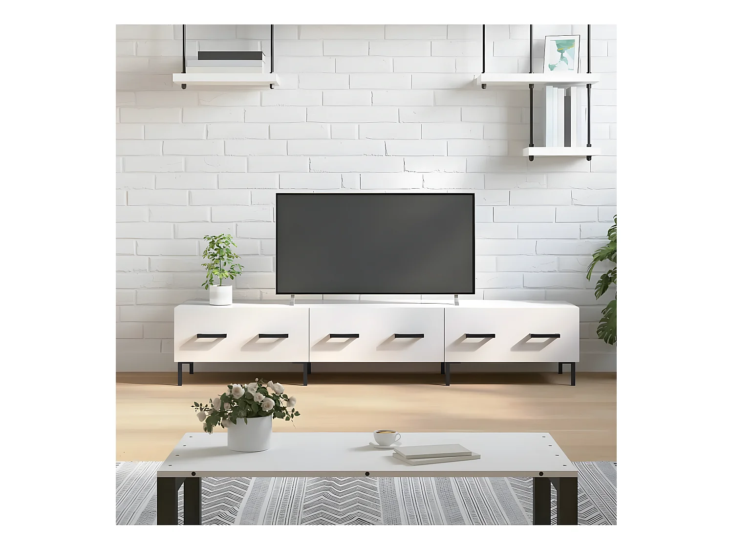 Meuble TV blanc brillant 150x36x30 cm bois d'ingénierie