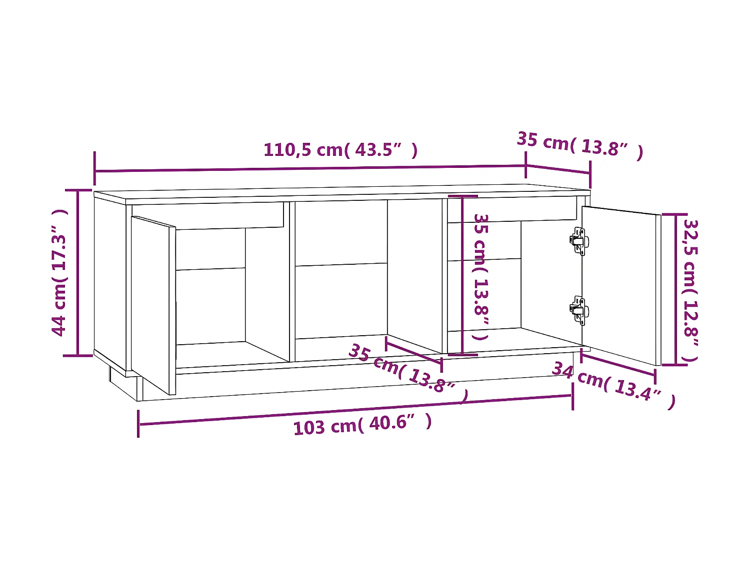 Meuble TV 110,5x35x44 cm Bois de pin massif