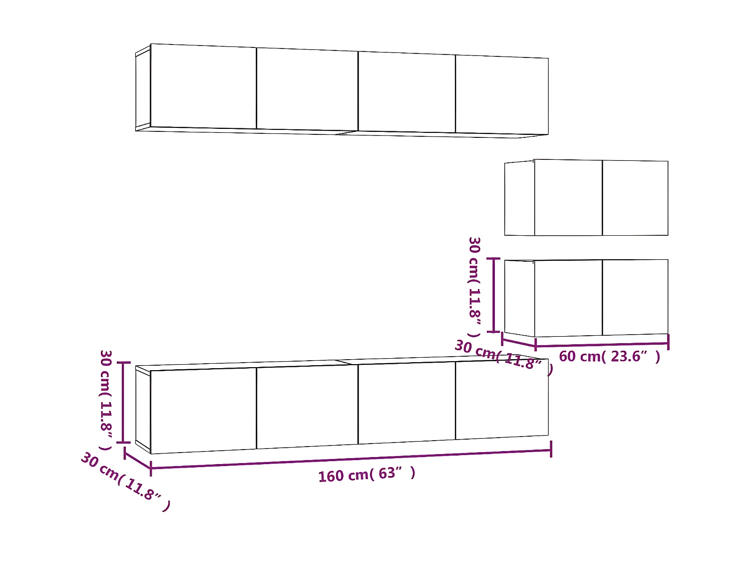 Juego de muebles para TV 6 piezas Gris cemento Madera contrachapada