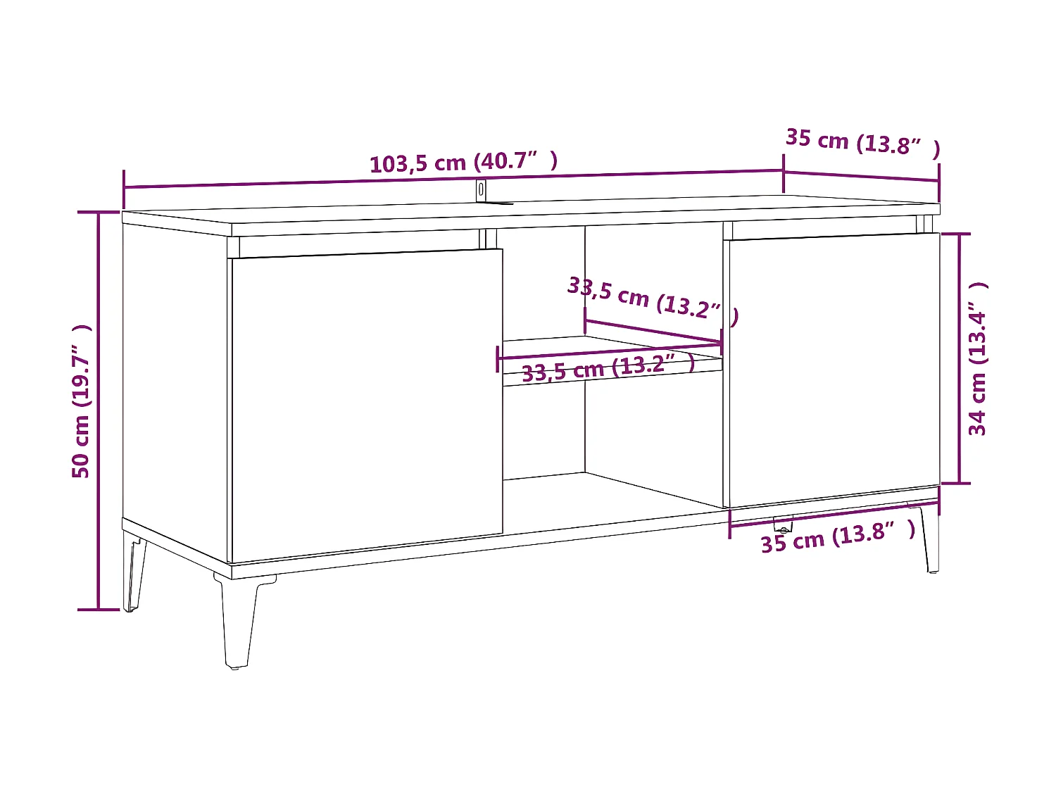 Meuble TV avec pieds en métal Chêne marron 103,5x35x50 cm