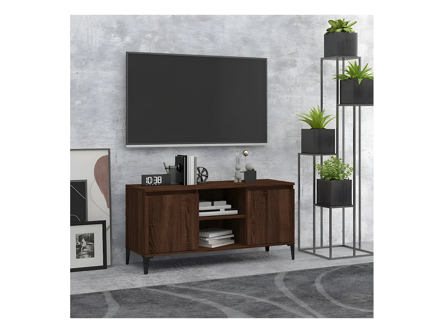 Meuble TV avec pieds en métal Chêne marron 103,5x35x50 cm