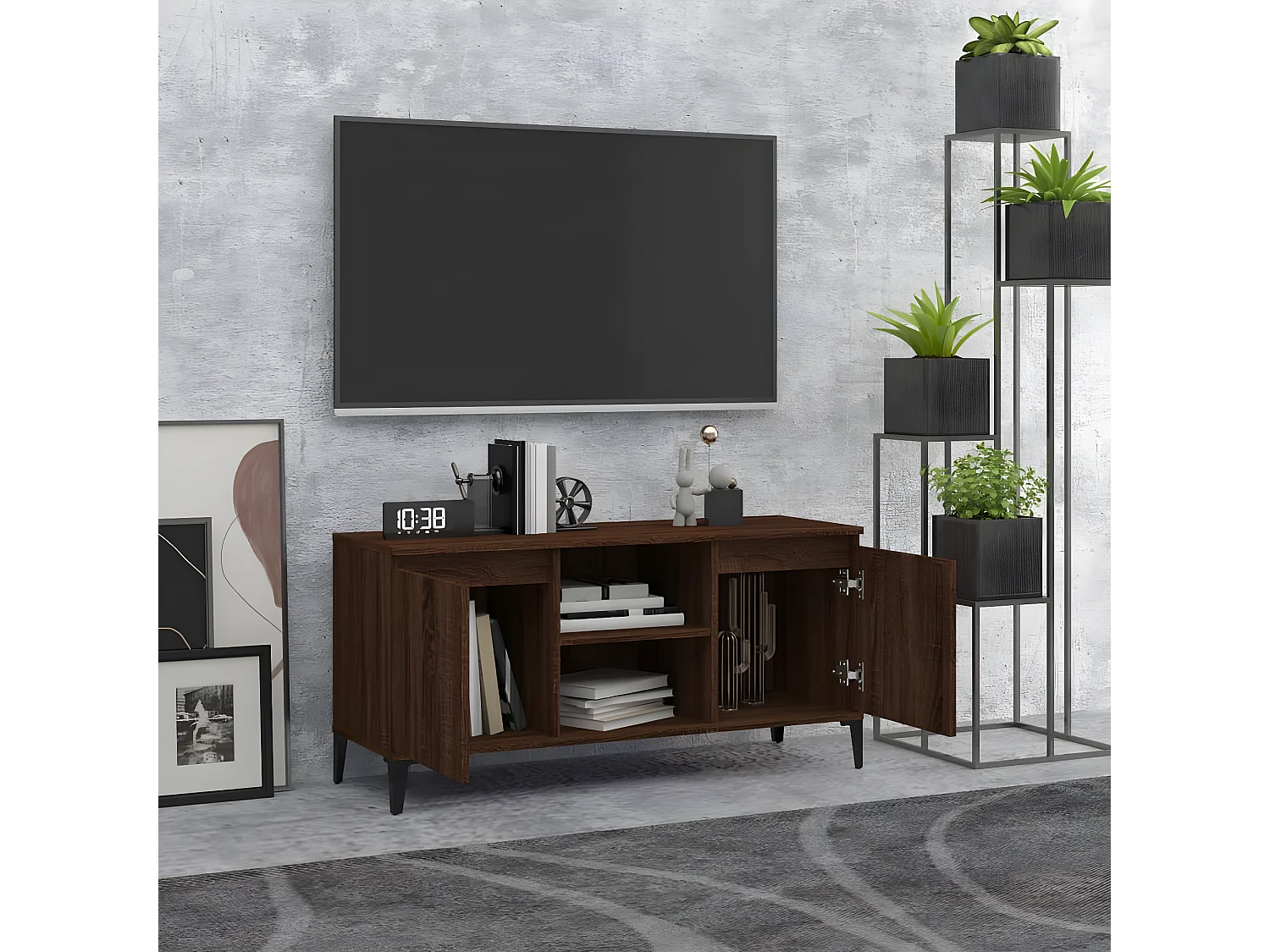 Meuble TV avec pieds en métal Chêne marron 103,5x35x50 cm