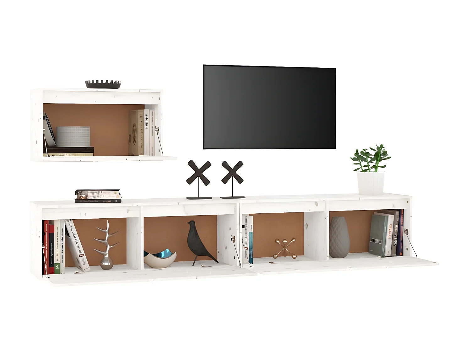 Mobile TV 3 pz. Bianco Legno di pino massiccio