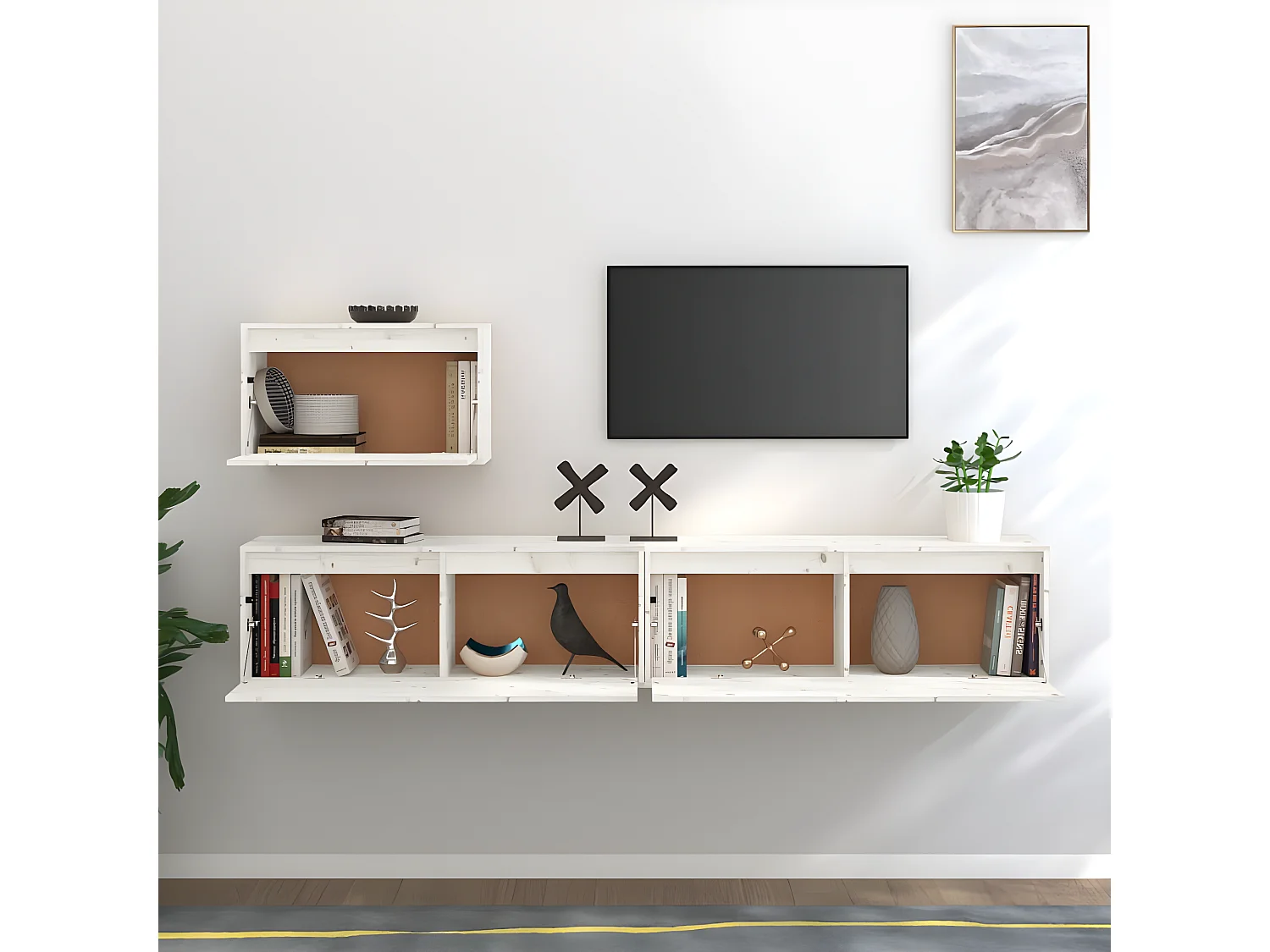 Meubles TV 3 pcs Blanc Bois massif de pin