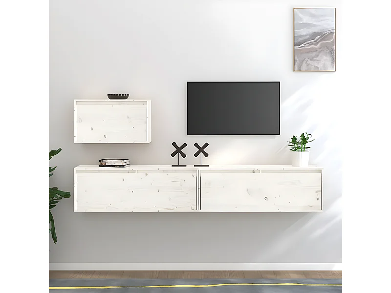 Meubles TV 3 pcs Blanc Bois massif de pin