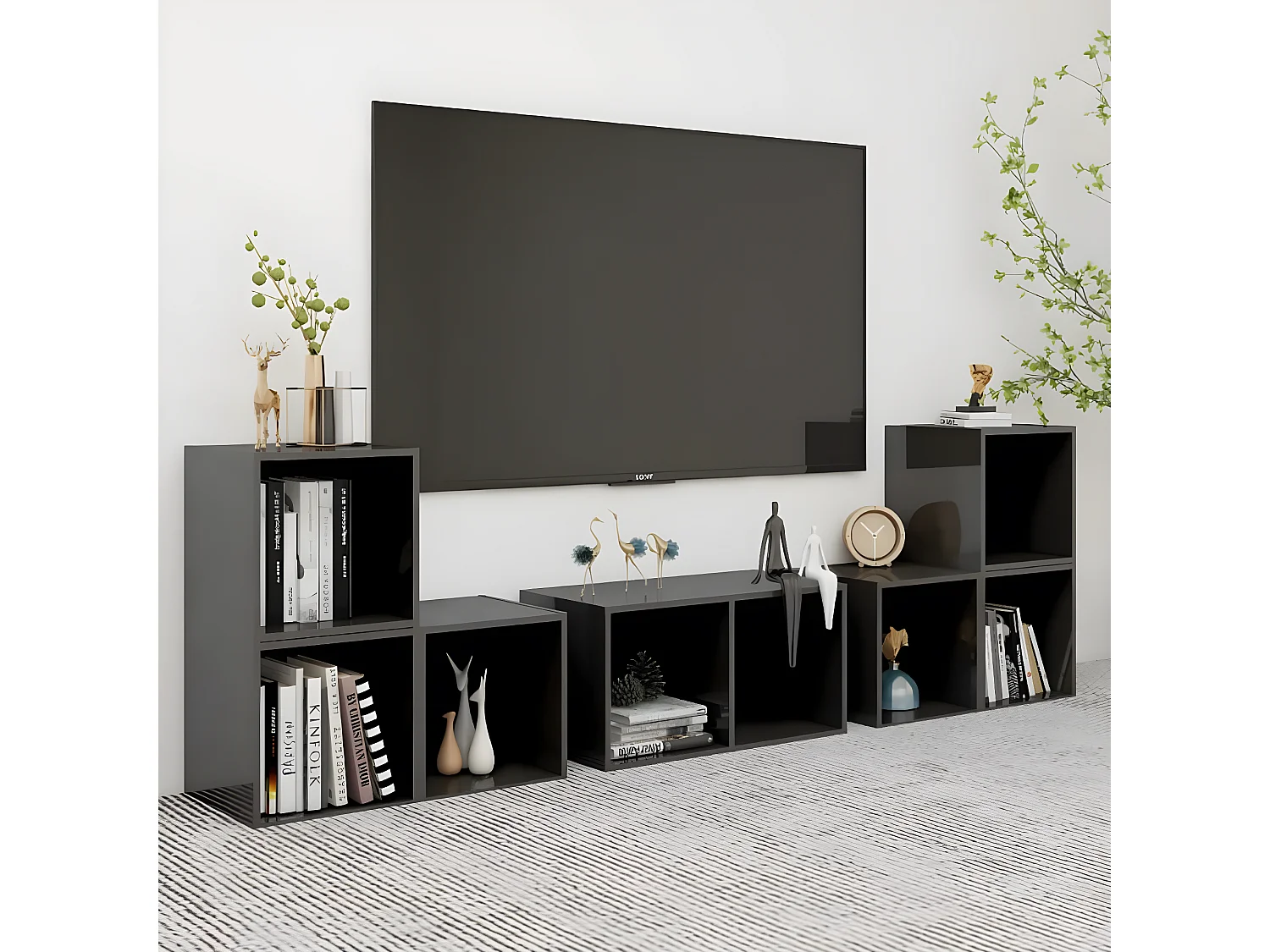 Ensemble de meubles TV 6 pcs Gris brillant Aggloméré