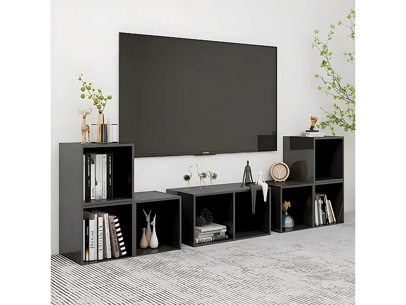 Ensemble de meubles TV 6 pcs Gris brillant Aggloméré