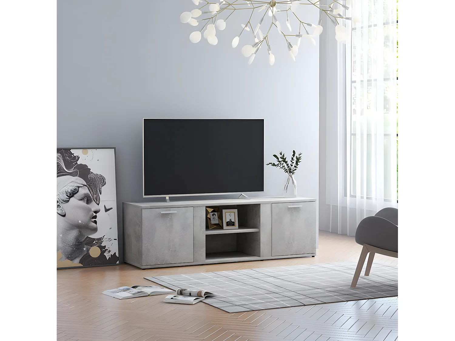 Meuble TV Gris béton 120x34x37 cm Aggloméré
