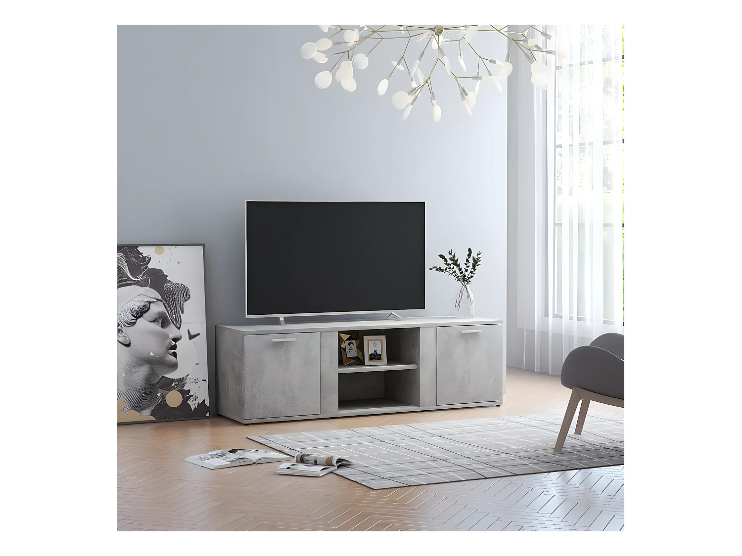Meuble TV Gris béton 120x34x37 cm Aggloméré