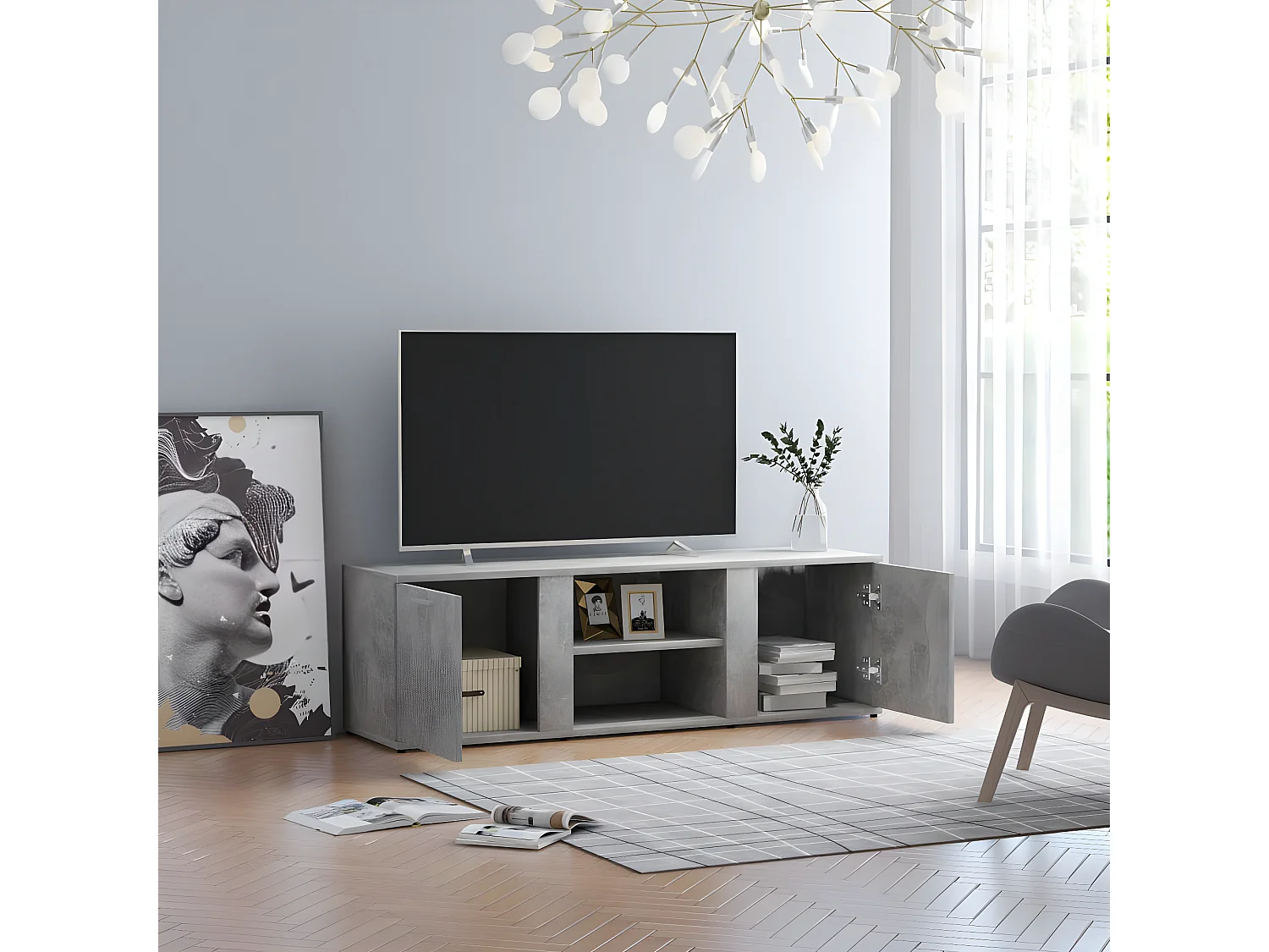 Meuble TV Gris béton 120x34x37 cm Aggloméré