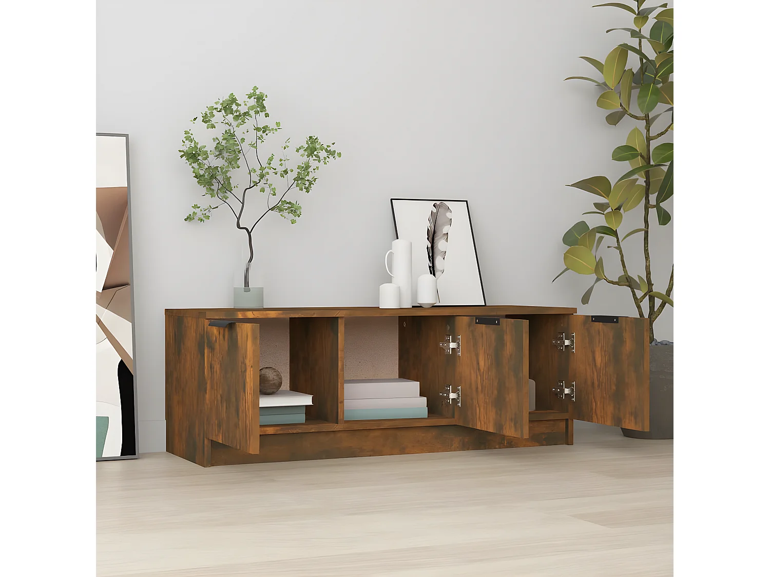 Meuble TV Chêne fumé 102x35x36,5 cm Bois d'ingénierie