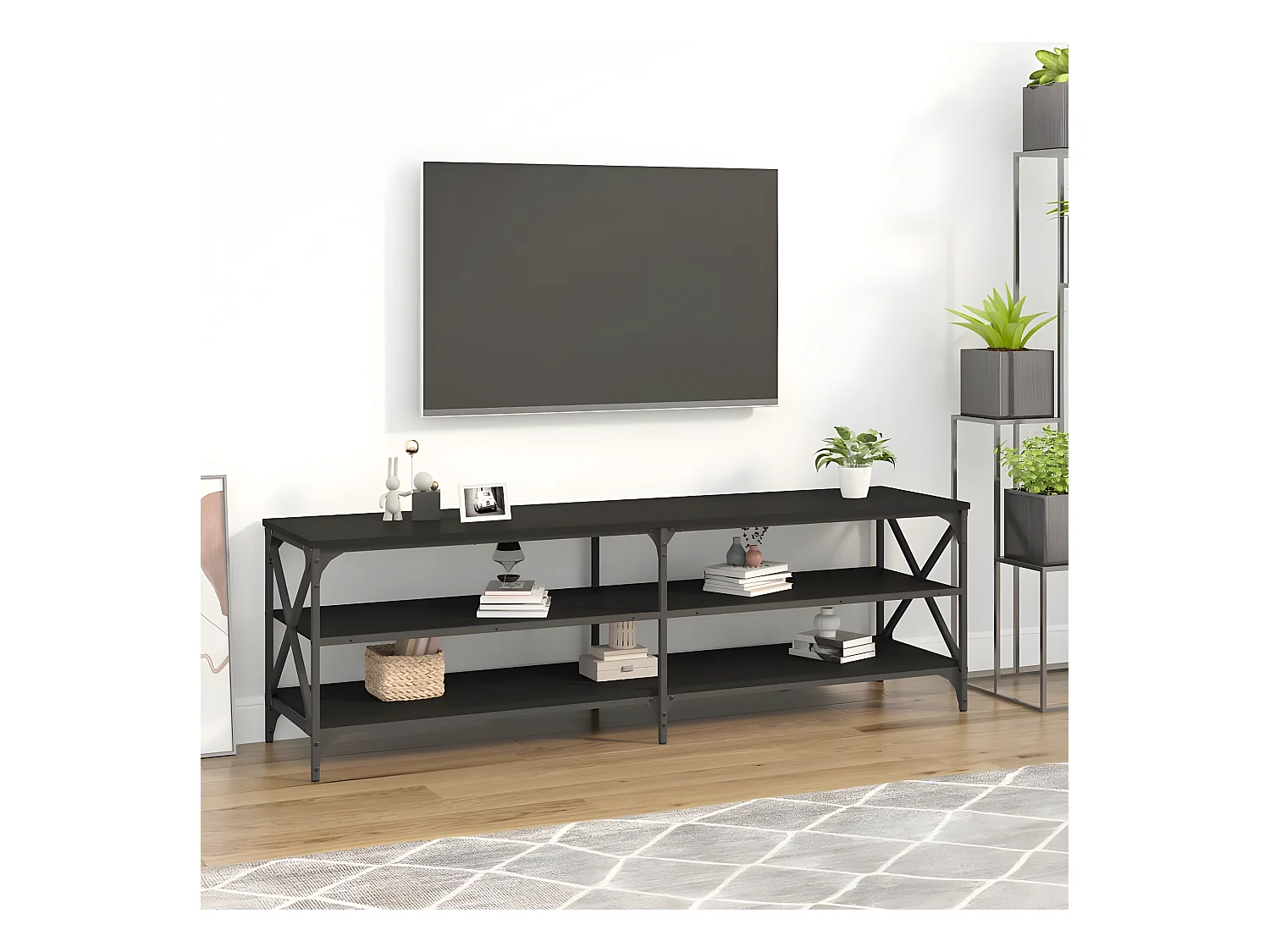 Meuble TV noir 160x40x50 cm bois d'ingénierie