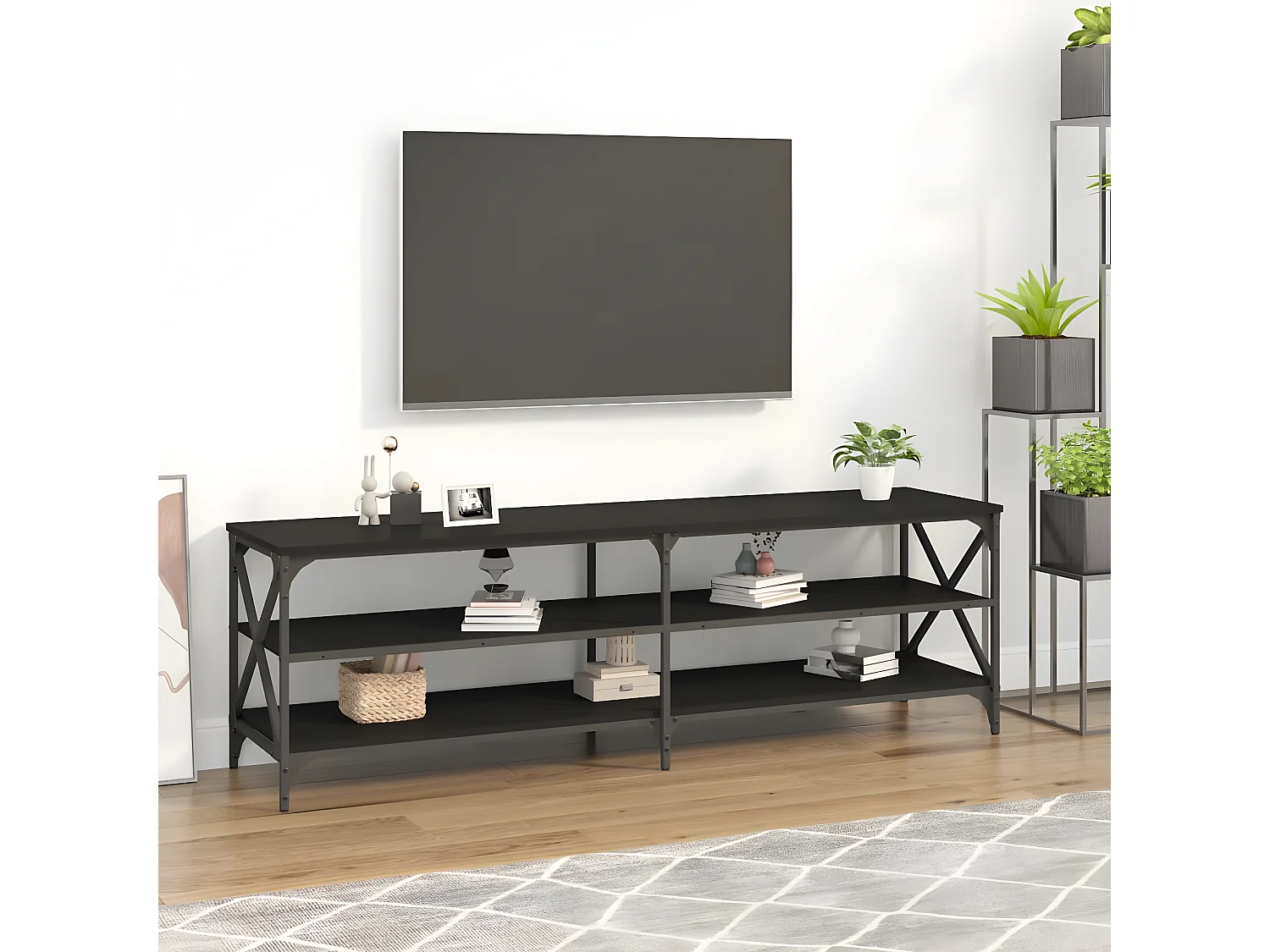 Móvel de TV preto 160x40x50 cm madeira engenharia