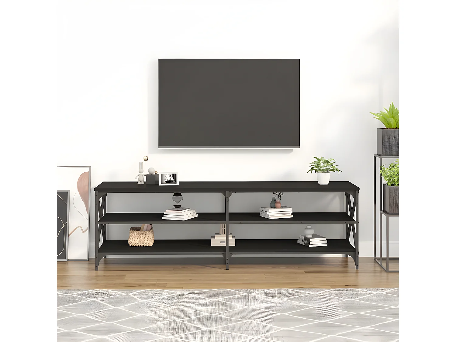 Móvel de TV preto 160x40x50 cm madeira engenharia