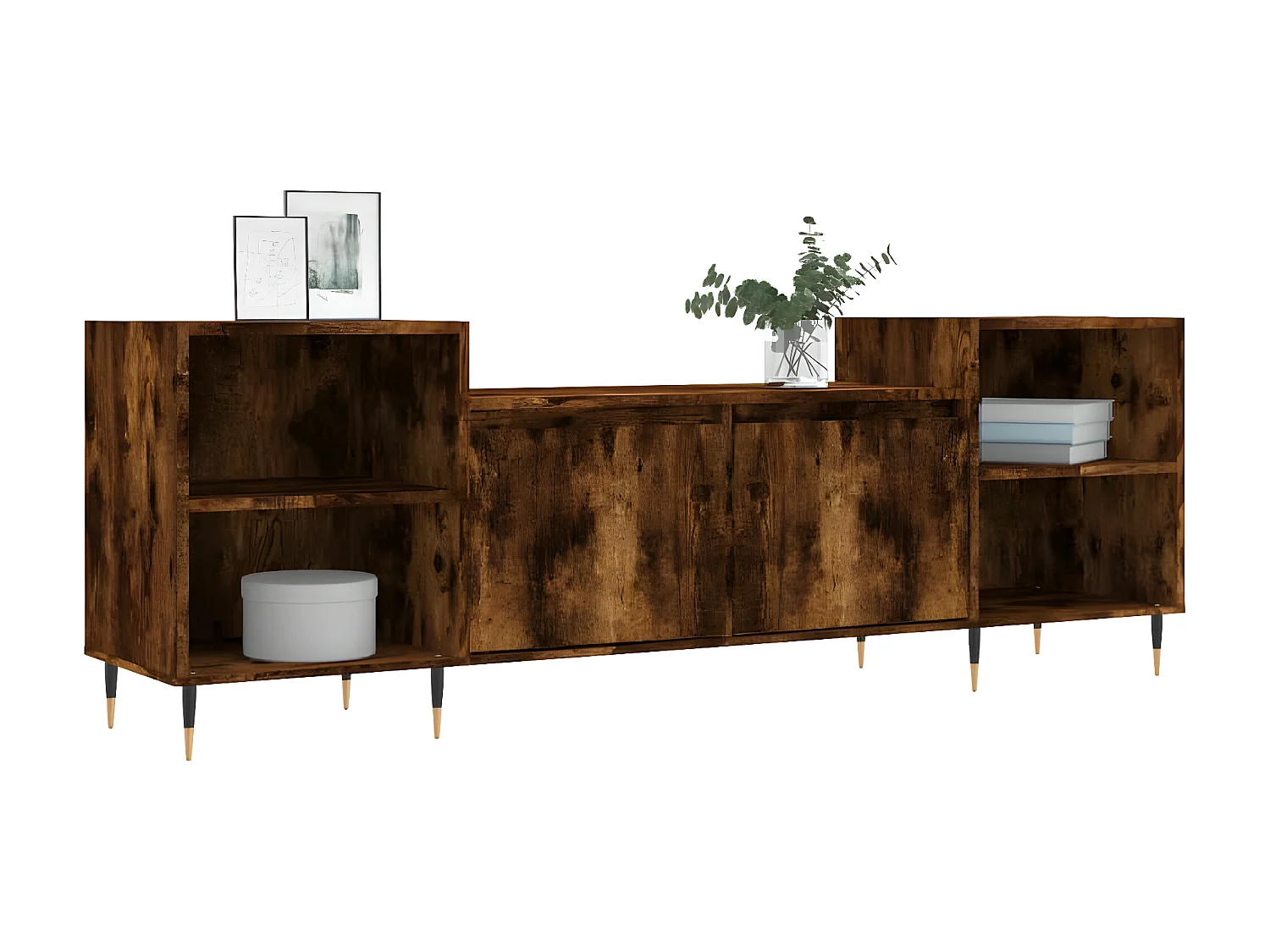 Meuble TV Chêne fumé 160x35x55 cm Bois d'ingénierie