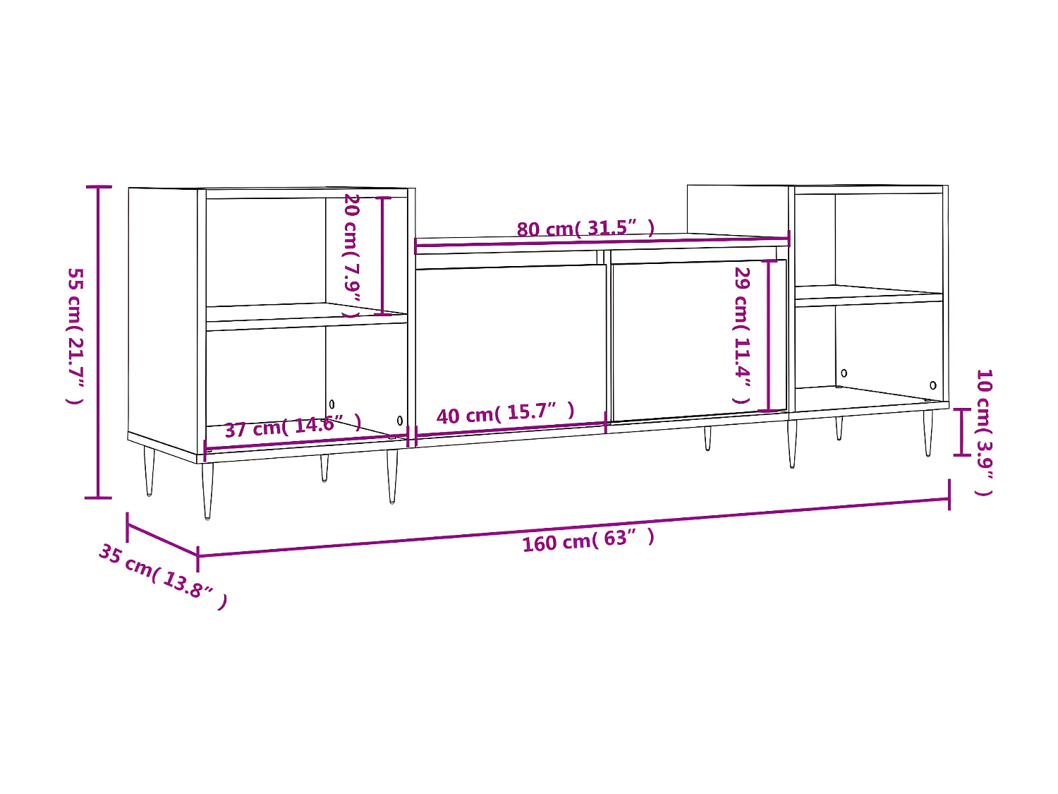 Meuble TV Chêne fumé 160x35x55 cm Bois d'ingénierie