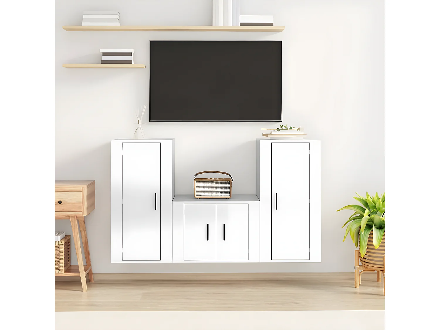 3-delige TV-meubelset Glanzend wit parket