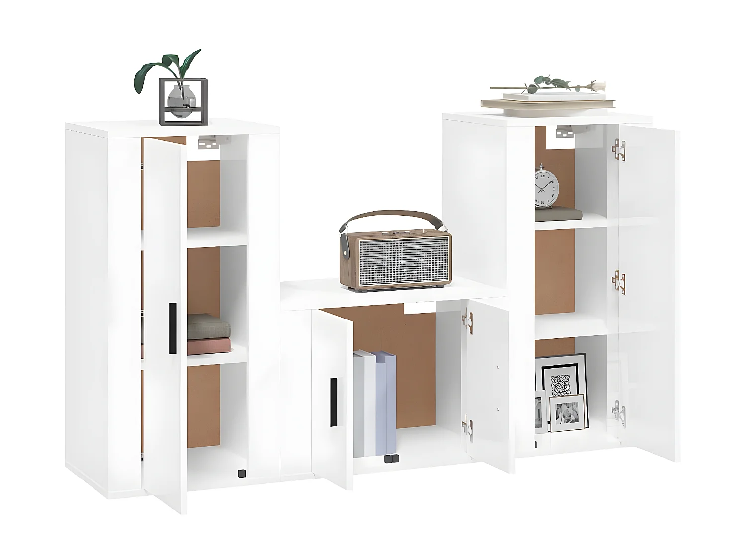 3-delige TV-meubelset Glanzend wit parket