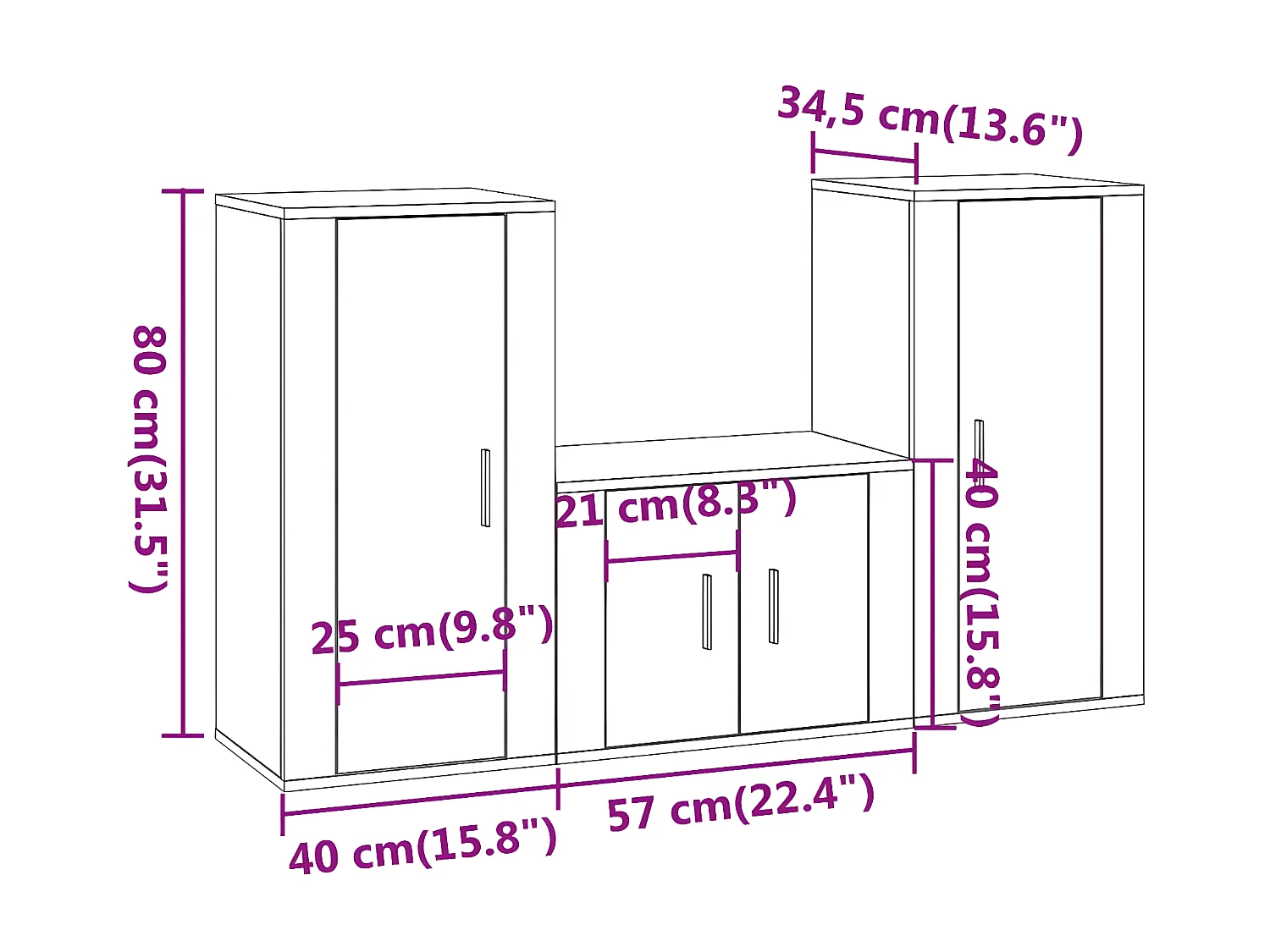 3-delige TV-meubelset Glanzend wit parket