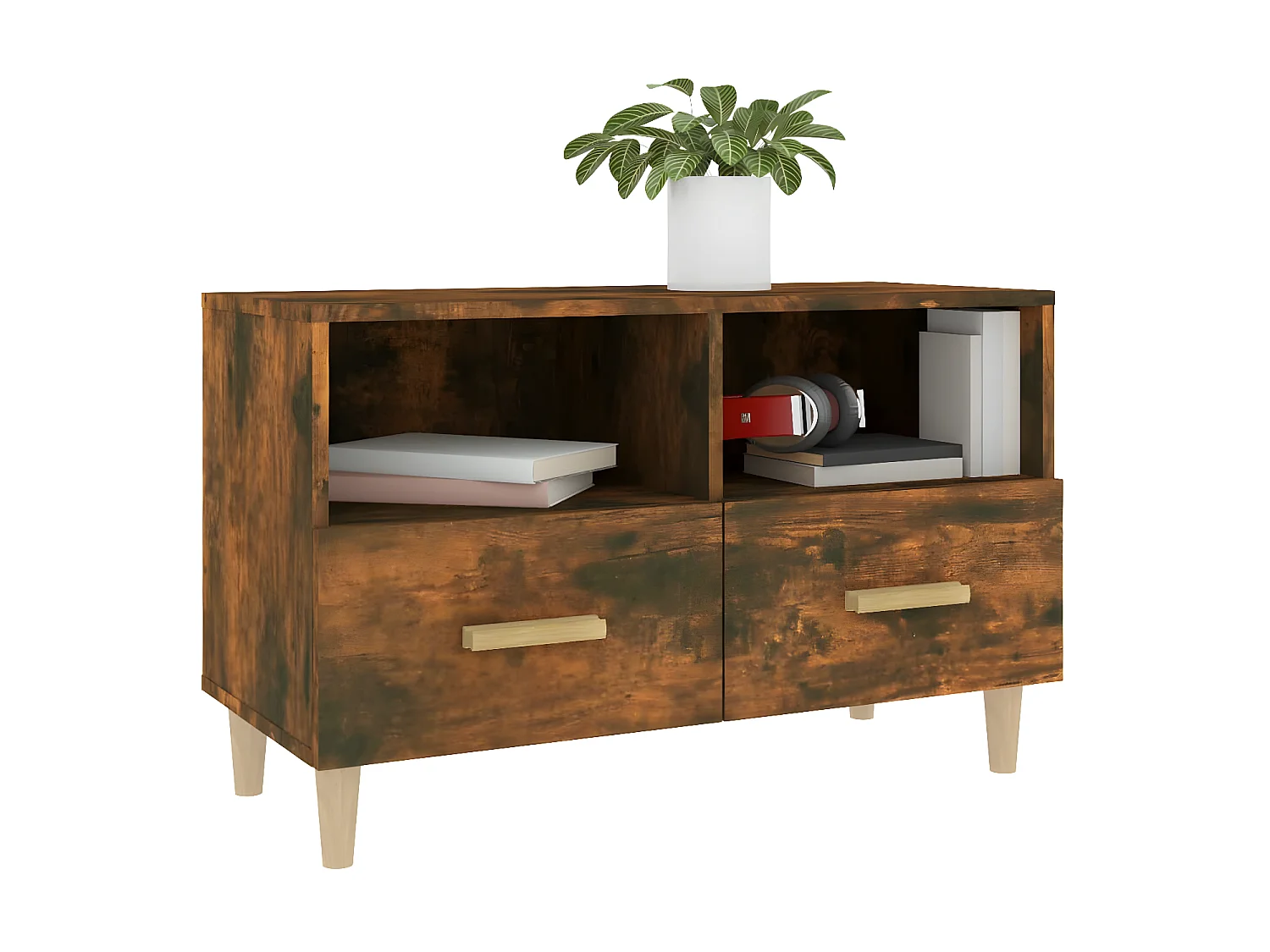 Móvel de TV Carvalho fumado 80x36x50 cm Madeira trabalhada