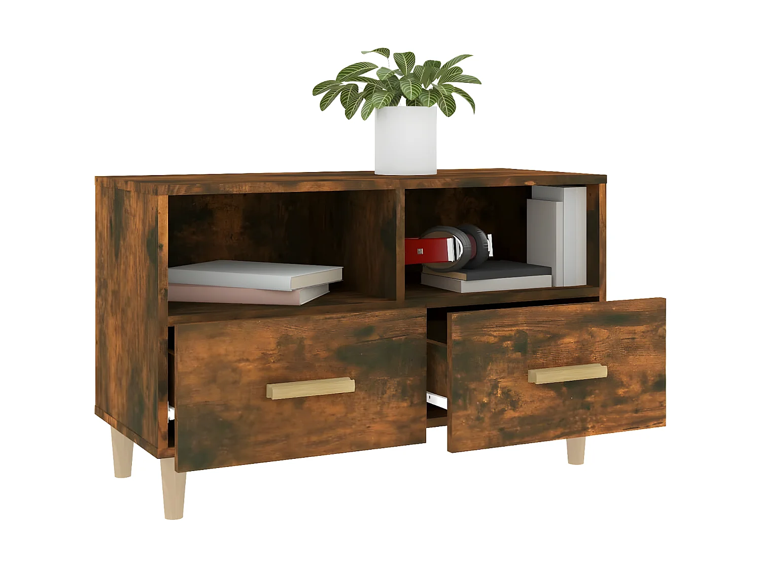 Móvel de TV Carvalho fumado 80x36x50 cm Madeira trabalhada