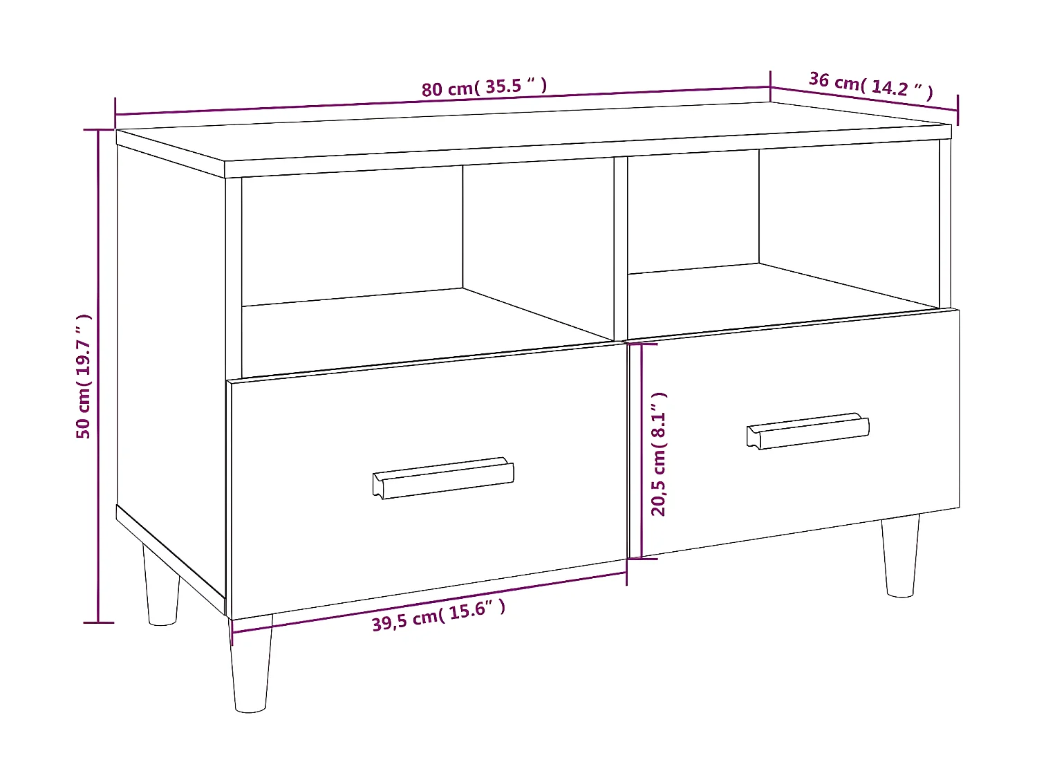 Móvel de TV Carvalho fumado 80x36x50 cm Madeira trabalhada