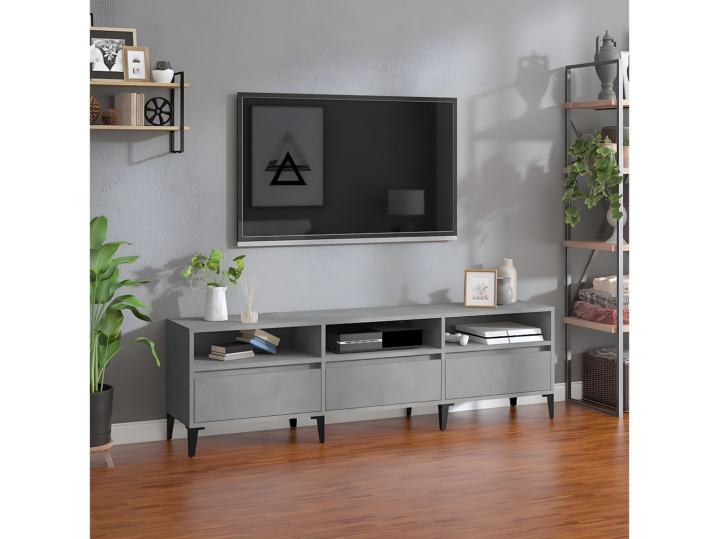 meuble-tv-gris-b-ton-150x30x44-5-cm-bois-d-ing-nierie