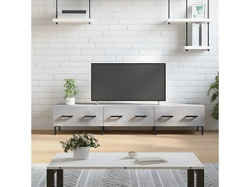 Meuble TV gris béton 150x36x30 cm bois d'ingénierie
