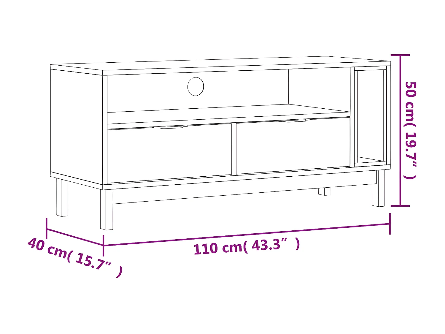 Meuble TV FLAM 110x40x50 cm bois massif de pin