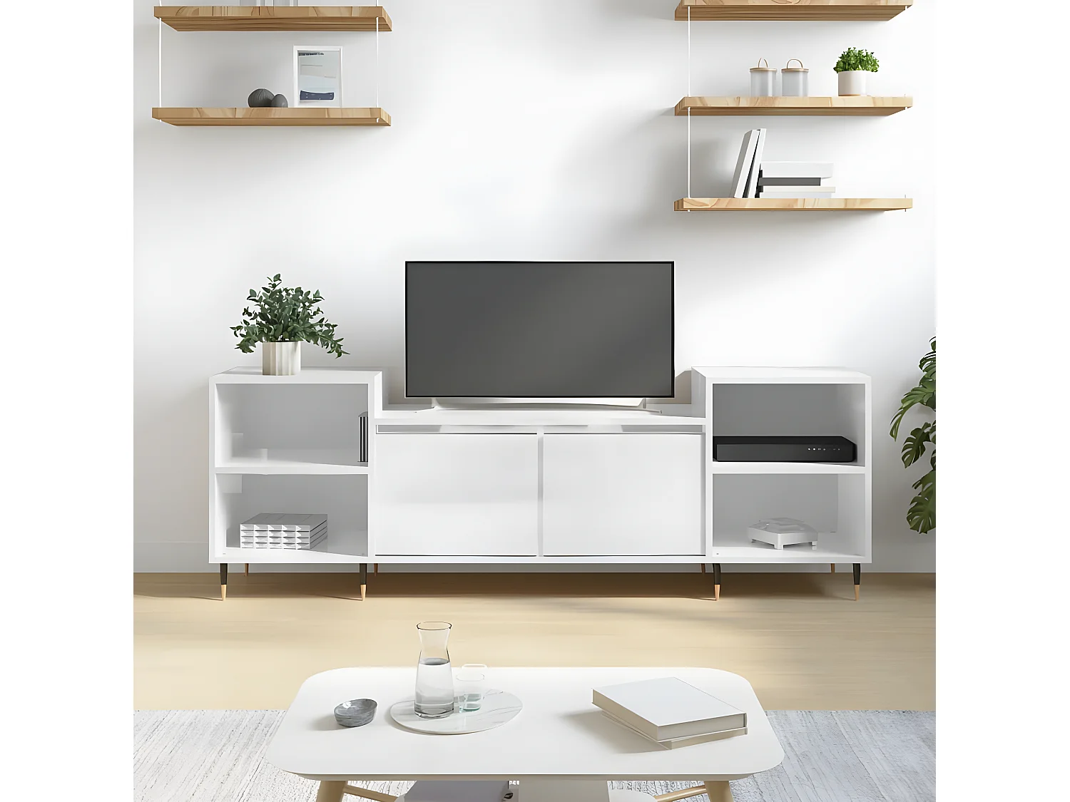 Mueble TV Blanco brillo 160x35x55 cm Madera contrachapada