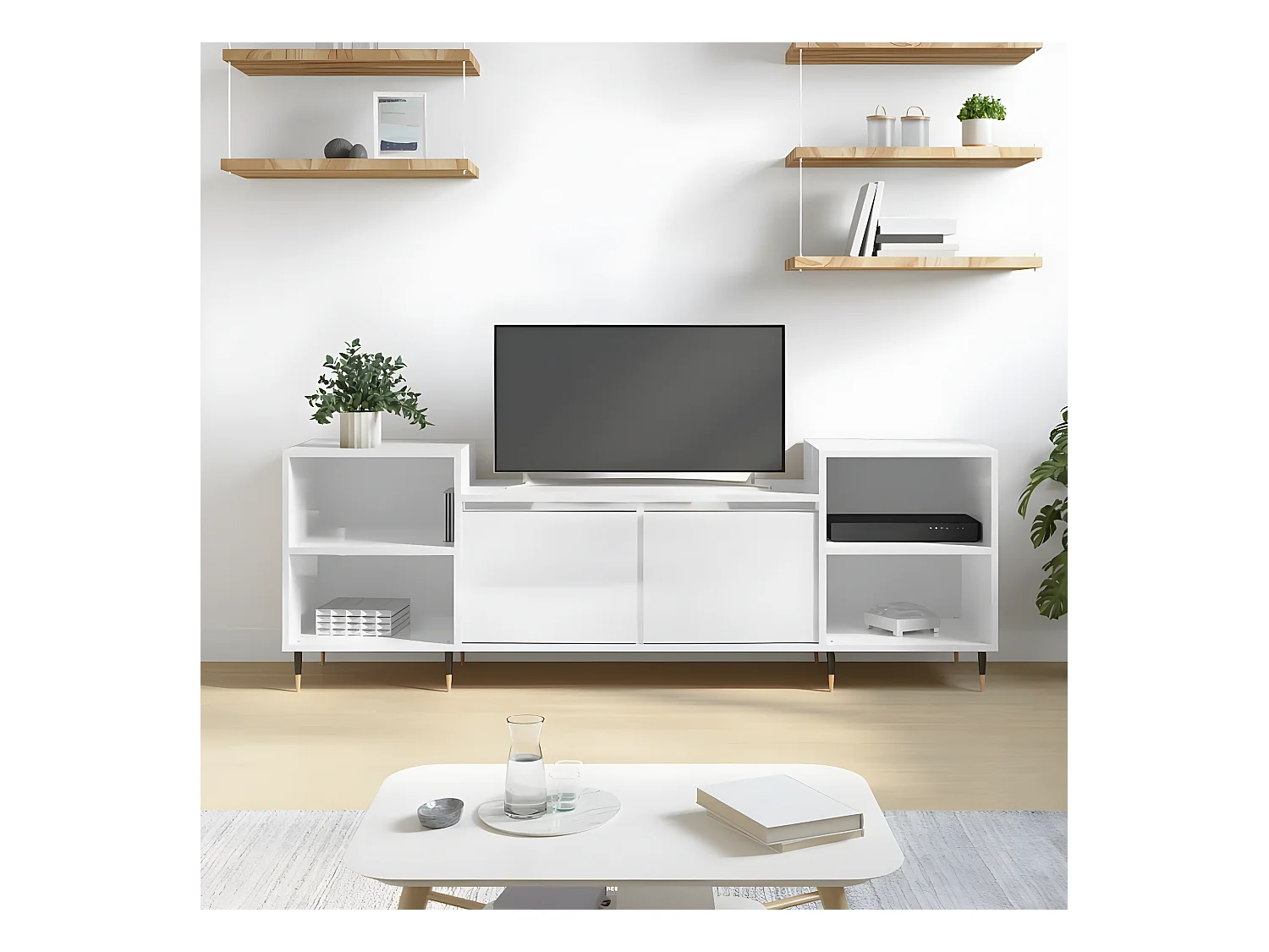 Meuble TV Blanc brillant 160x35x55 cm Bois d'ingénierie