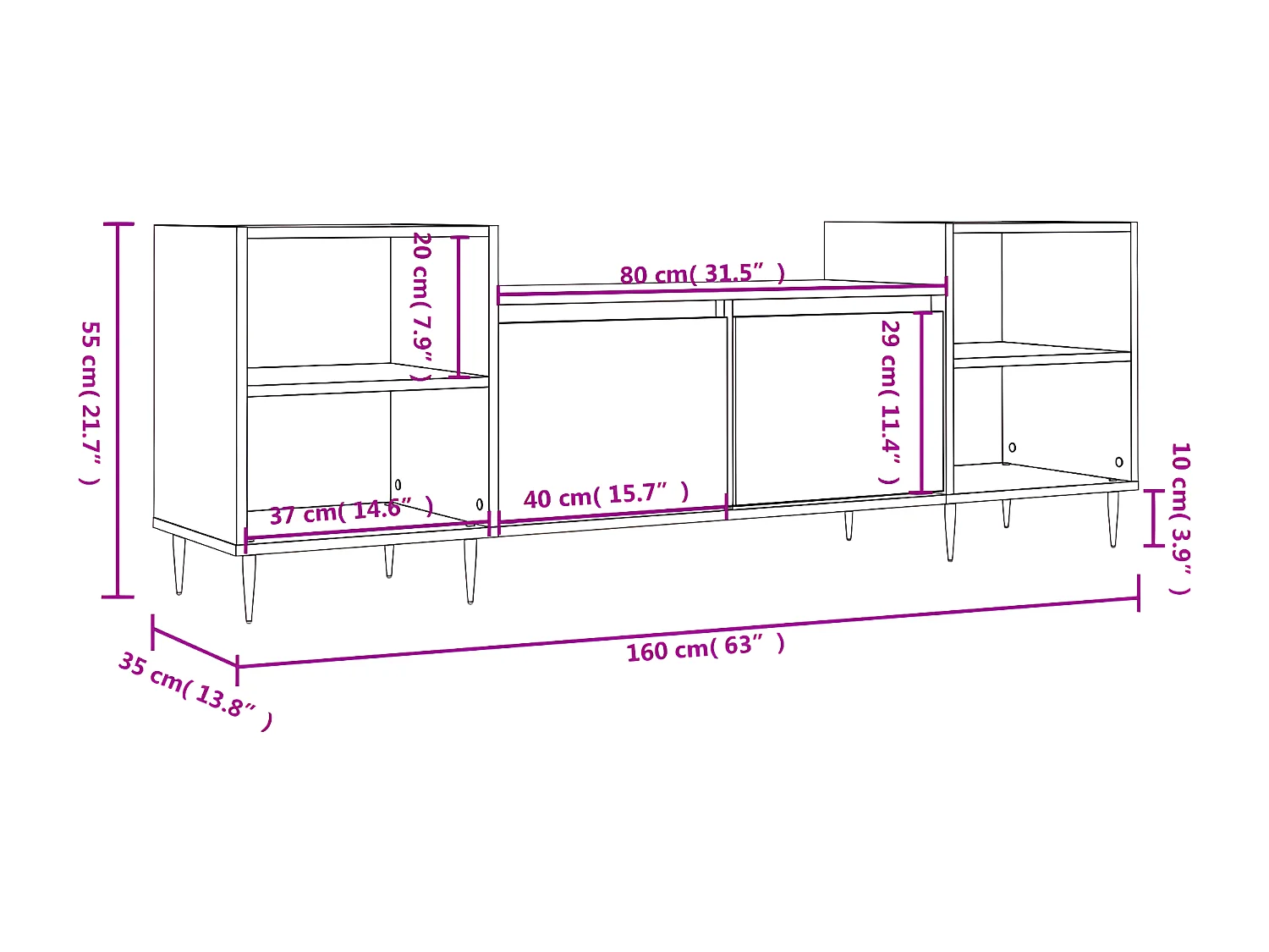 Meuble TV Blanc brillant 160x35x55 cm Bois d'ingénierie