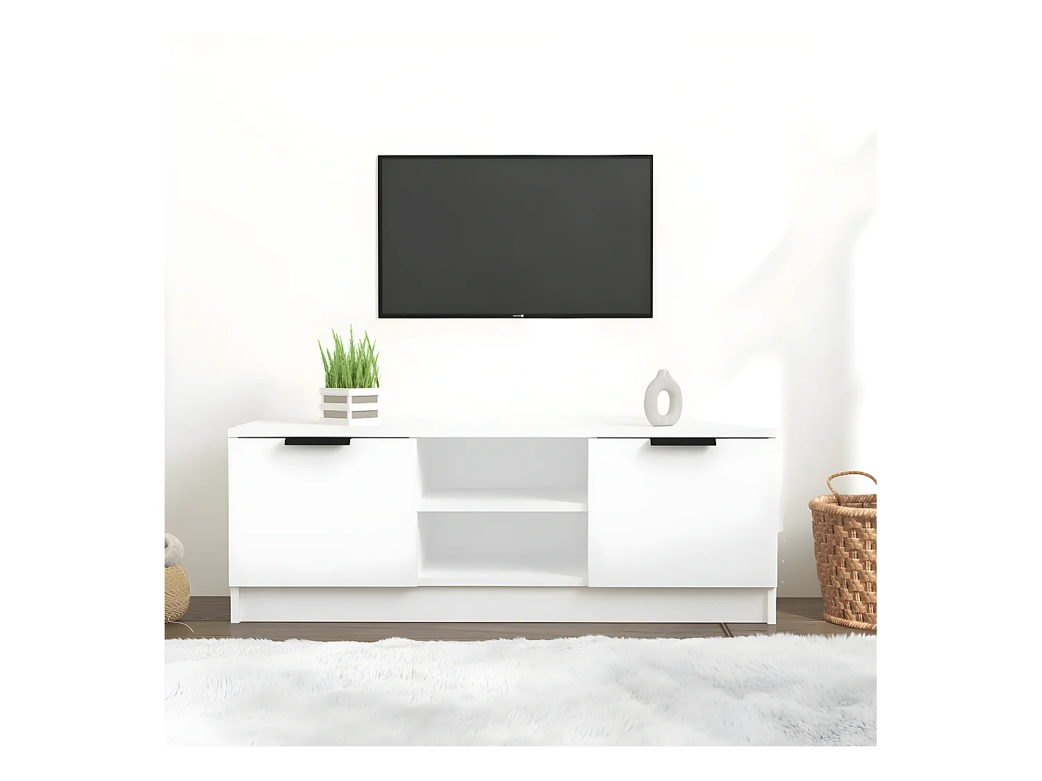 Meuble TV Blanc 102x35x36,5 cm Bois d'ingénierie