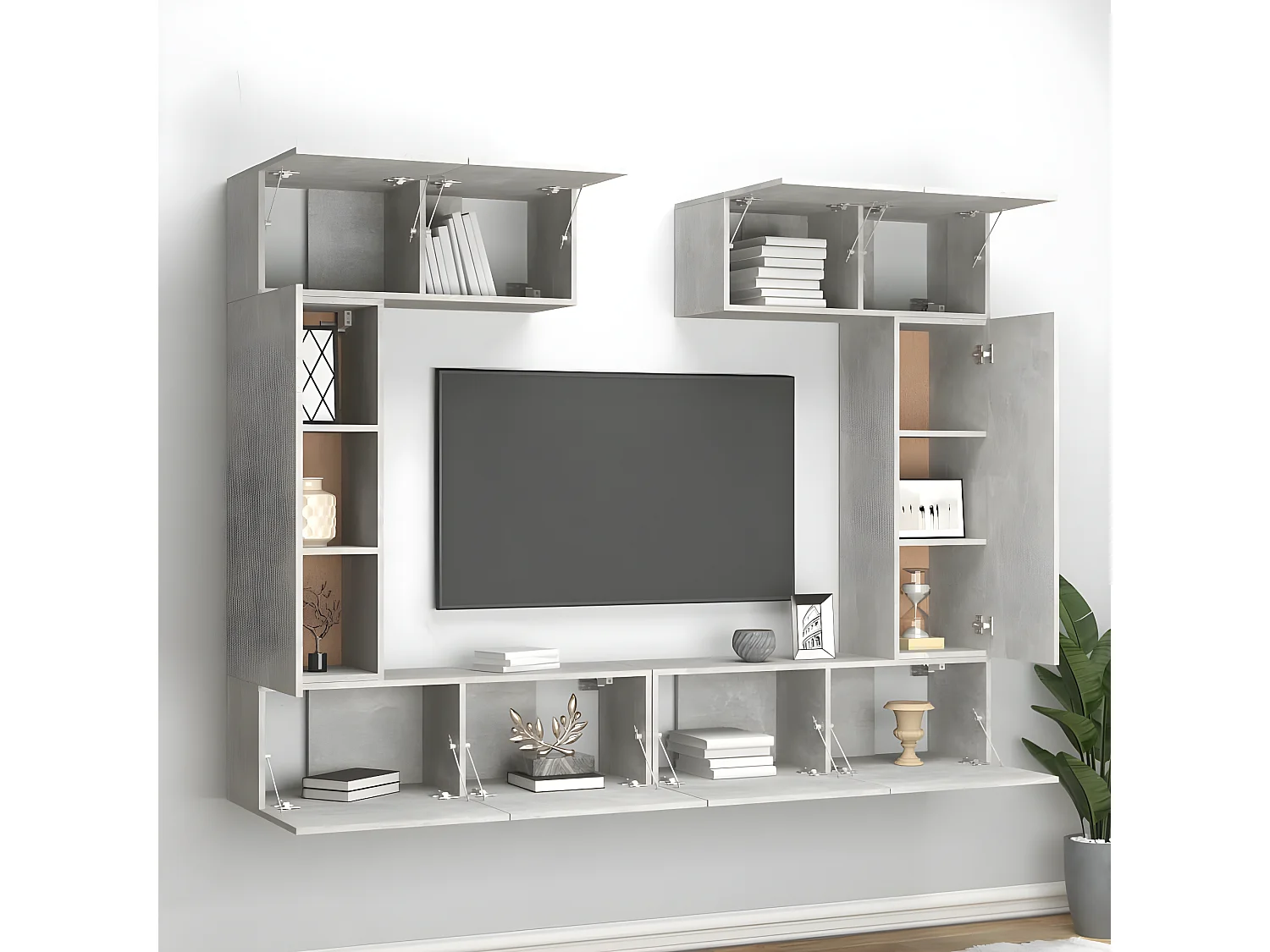 Ensemble de meubles TV 6 pcs Gris béton Bois d'ingénierie
