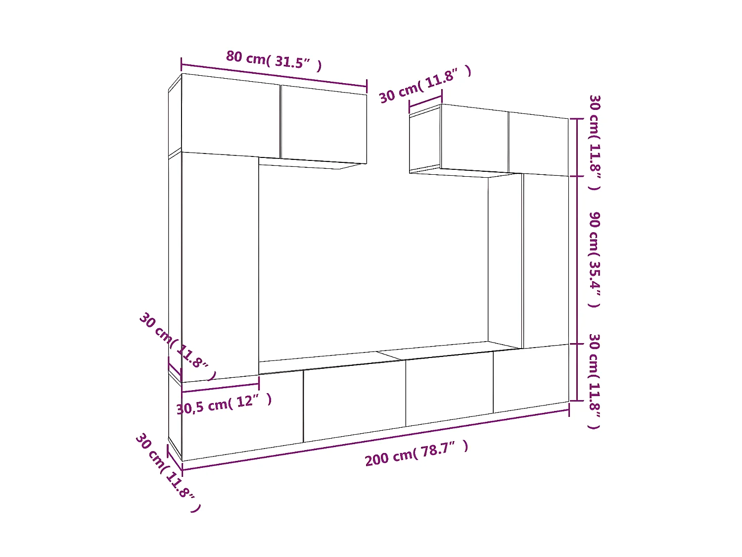 Ensemble de meubles TV 6 pcs Gris béton Bois d'ingénierie
