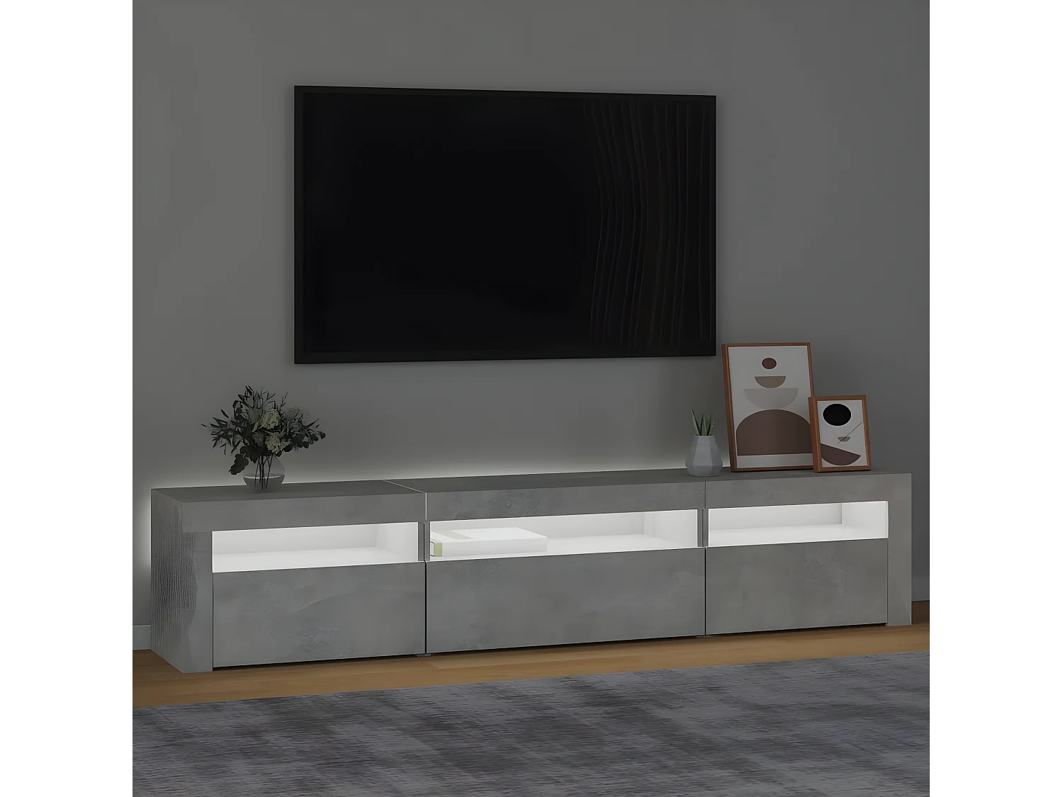 Meuble TV avec lumières LED Gris béton 195x35x40 cm
