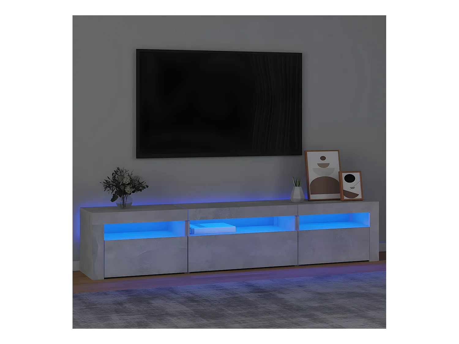 TV-Schrank mit LED-Leuchten Betongrau 195x35x40 cm