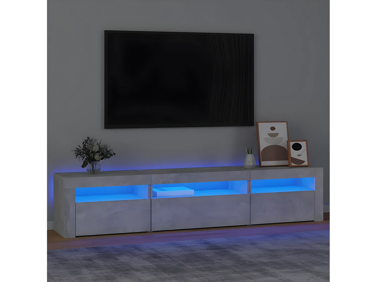 TV-meubel met LED-verlichting Betongrijs 195x35x40 cm