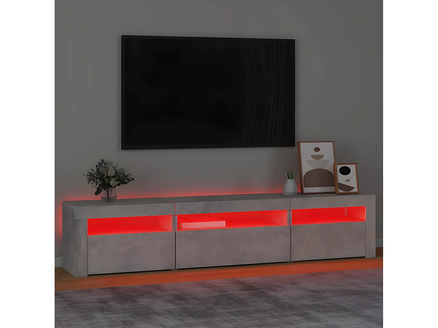 TV-meubel met LED-verlichting Betongrijs 195x35x40 cm