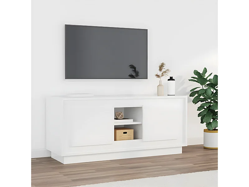 Mueble TV blanco brillo 102x35x45 cm madera contrachapada