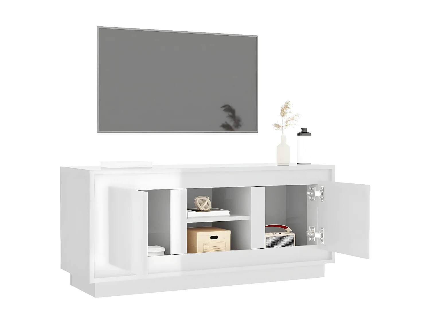Mueble TV blanco brillo 102x35x45 cm madera contrachapada