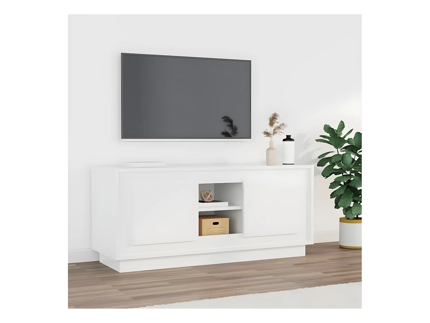 Meuble TV blanc brillant 102x35x45 cm bois d'ingénierie