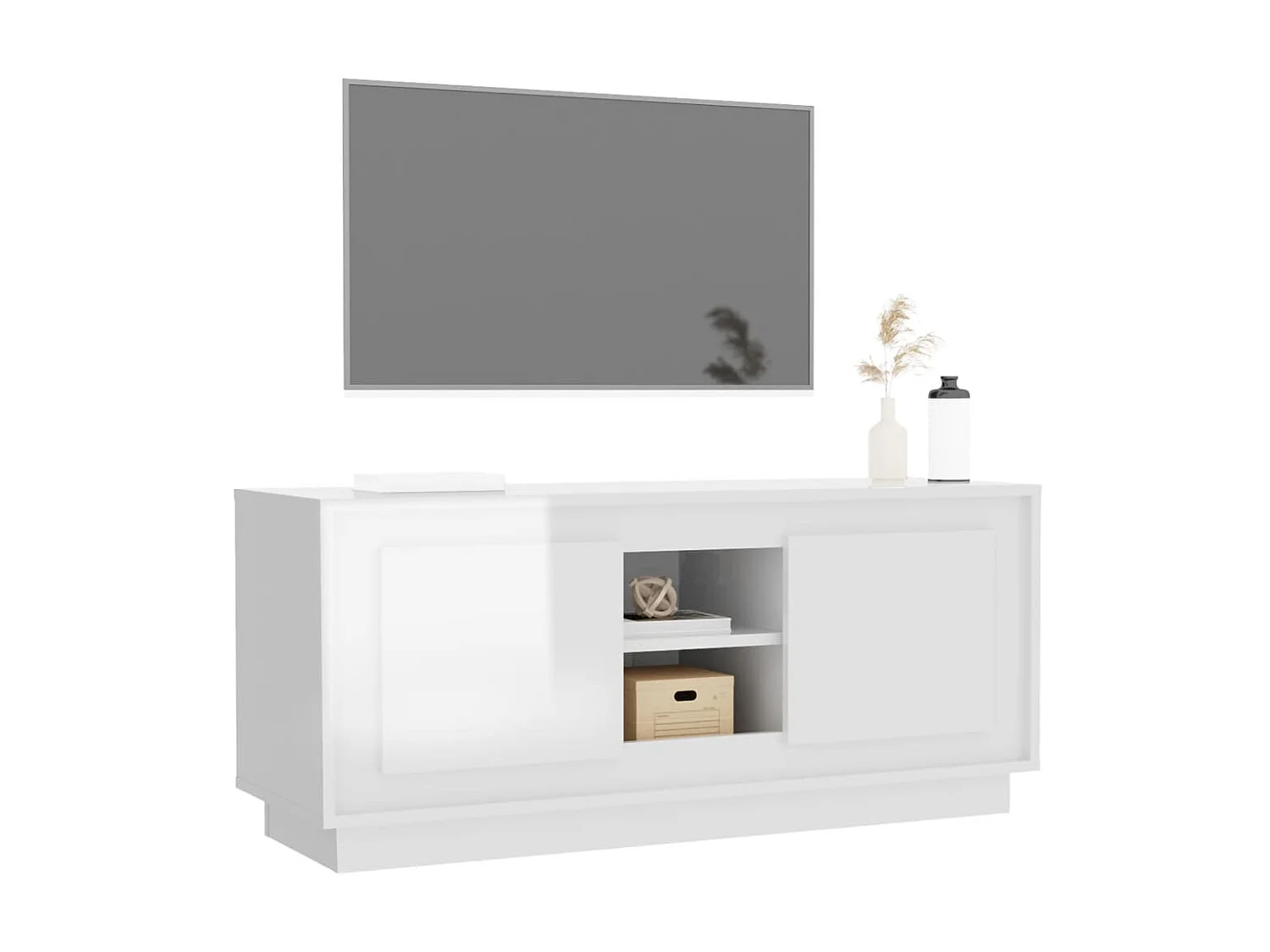 Meuble TV blanc brillant 102x35x45 cm bois d'ingénierie