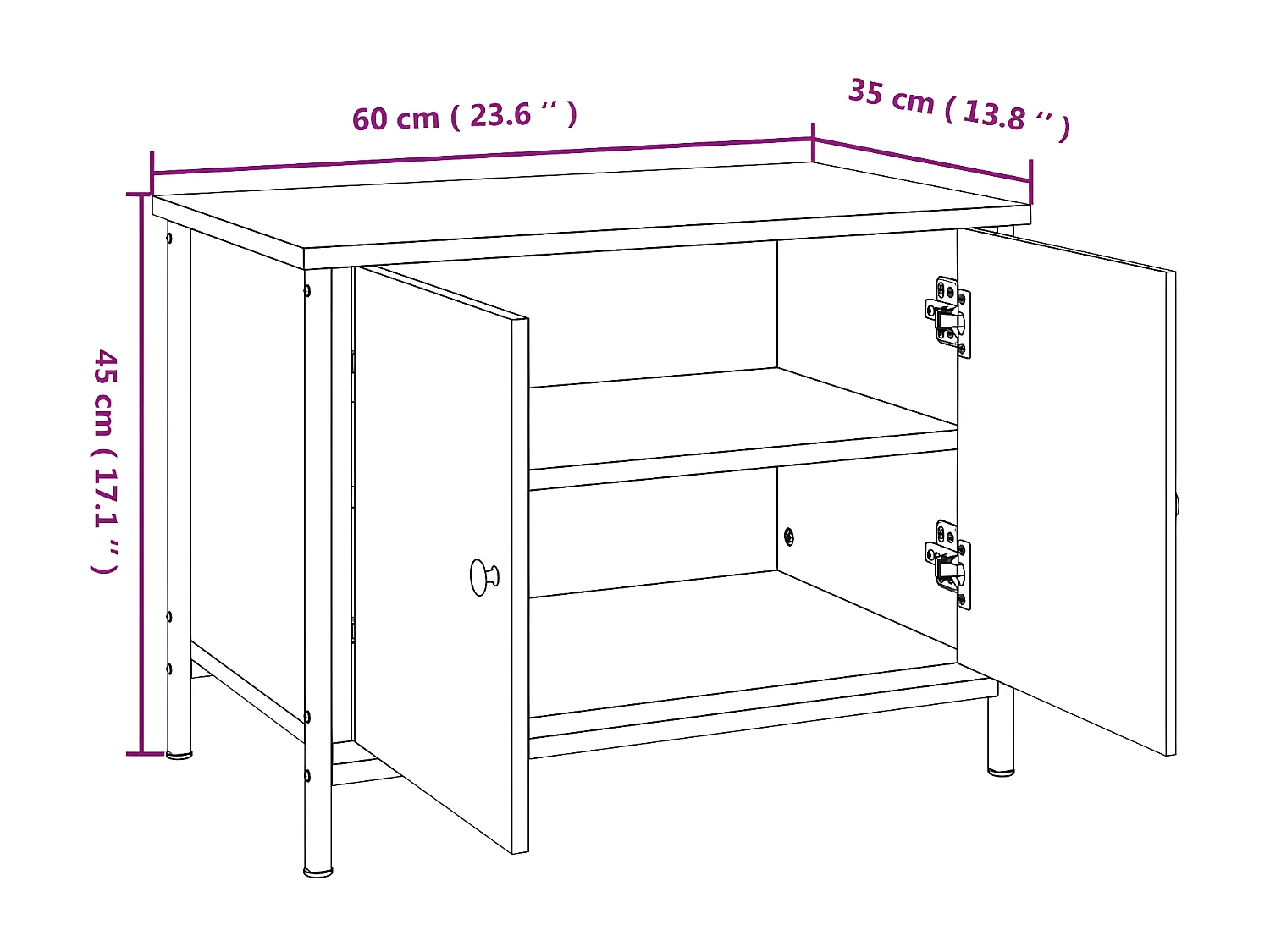 TV-meubel met bruin eiken deuren 60x35x45cm samengesteld hout