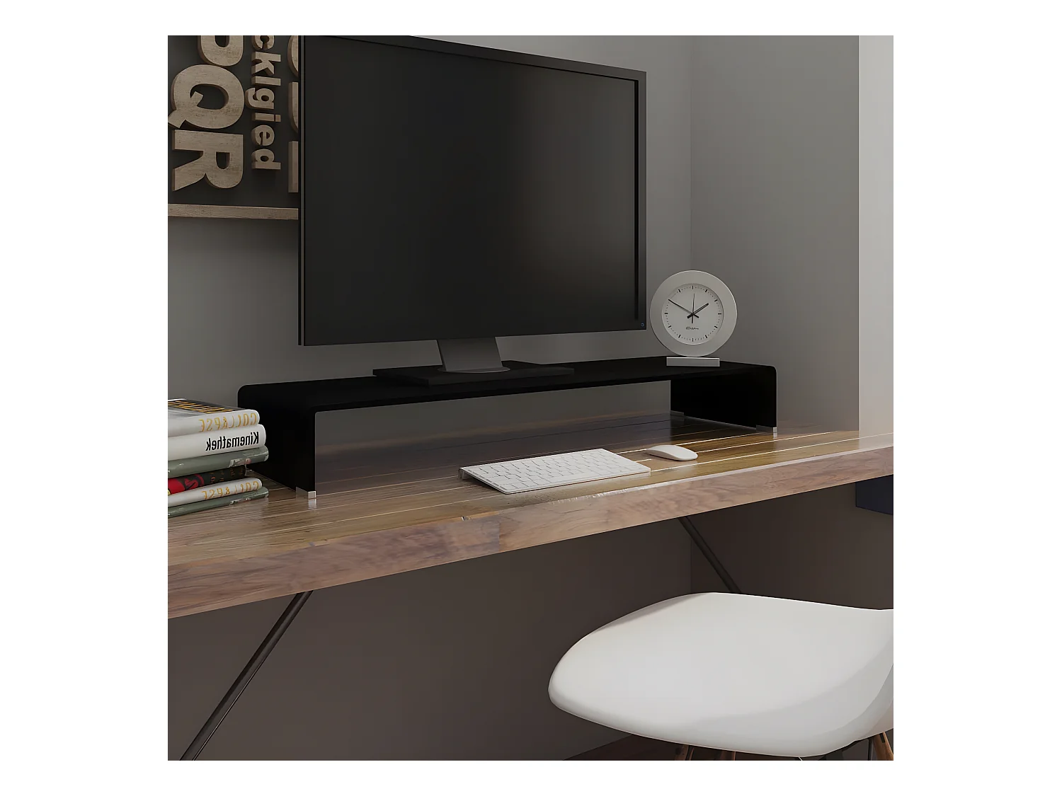 Meuble TV/ Support pour moniteur 100 x 30 x 13 cm Verre Noir